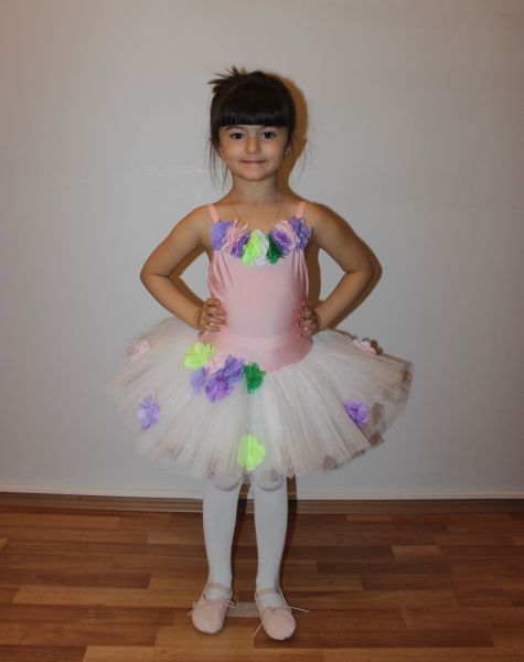 Ayce Kostüm - Çiçekli Pembe Beyaz Tütü - T09